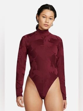 Nike Tech Pack Long Sleeve Jacquard Mock Neck Bodysuit Small Maroon Running Gym